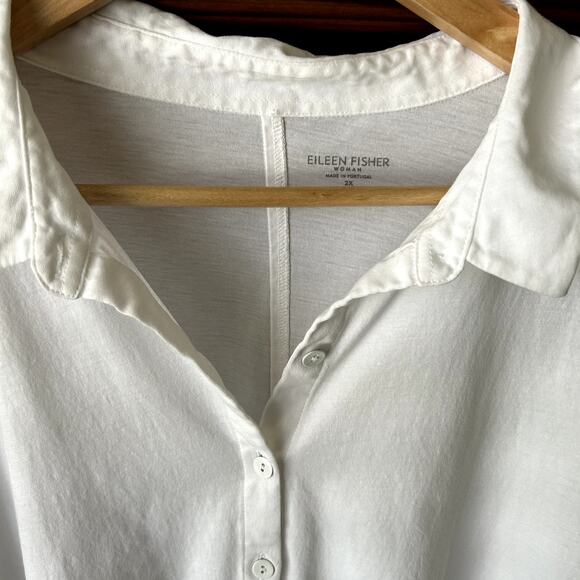 Eileen Fisher White Organic Cotton Poplin Boxy button Up Minimalist Top Size 2X - Picture 4 of 10